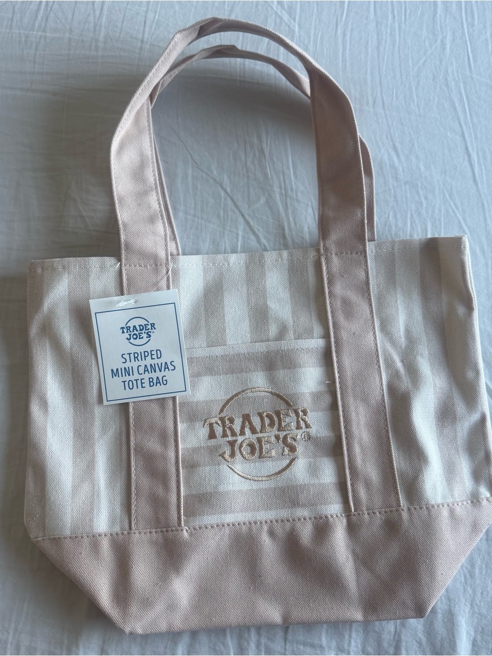 Trader Joe's Striped Mini Canvas Tote Bag - Light Pink